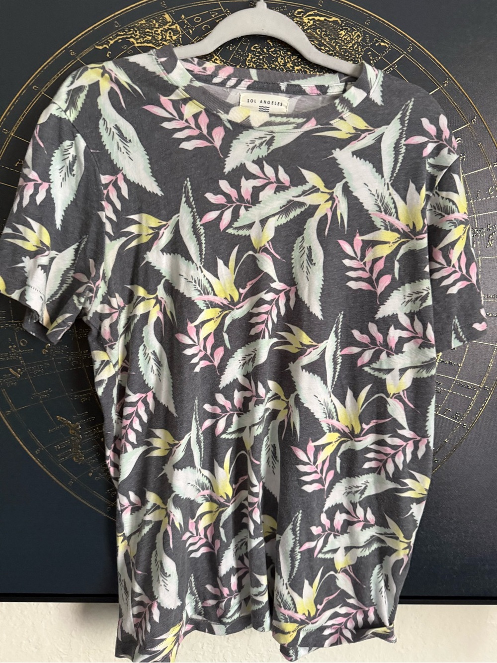 Sol Angeles Charcoal Short Sleeve Tee with Pastel Floral Print